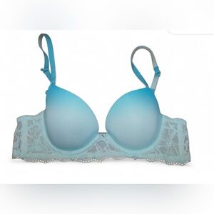 Blue Push-Up Bra with Lace Trim